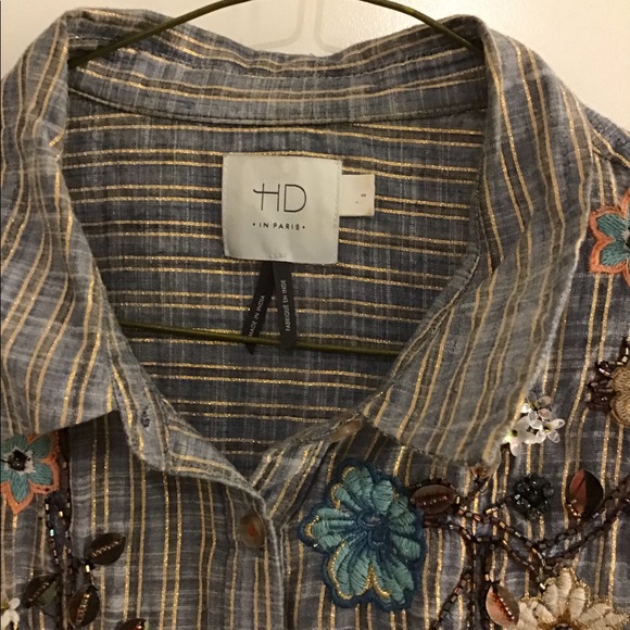 Anthropologie Embroidery and Beaded Button Down Top - Picture 2 of 2